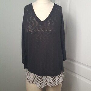 Red Camel Black Knit Sheer Split Back Top